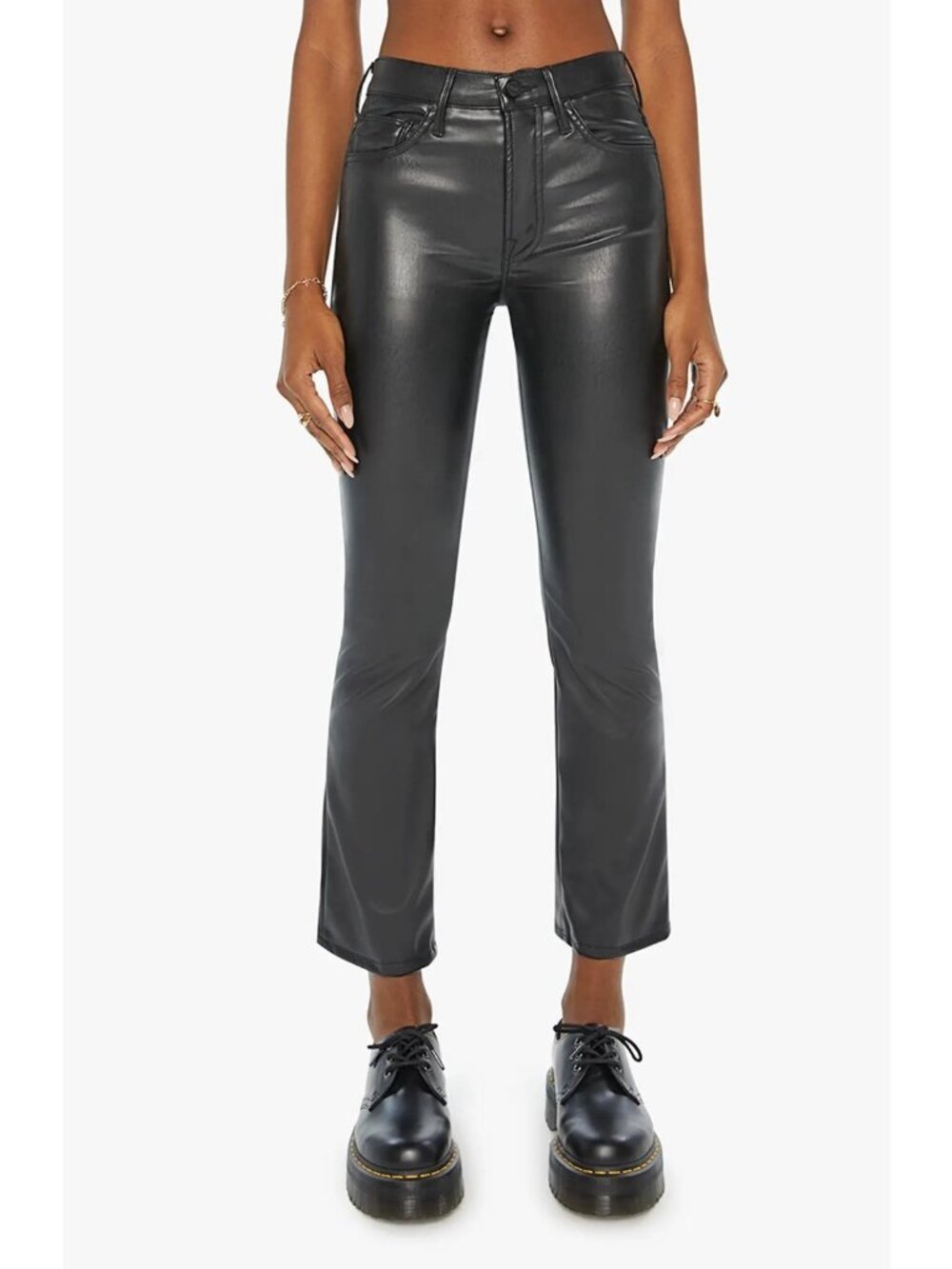 MOTHER Women's The Insider Flood Faux Vegan Leather Crop Pants Black Size 27